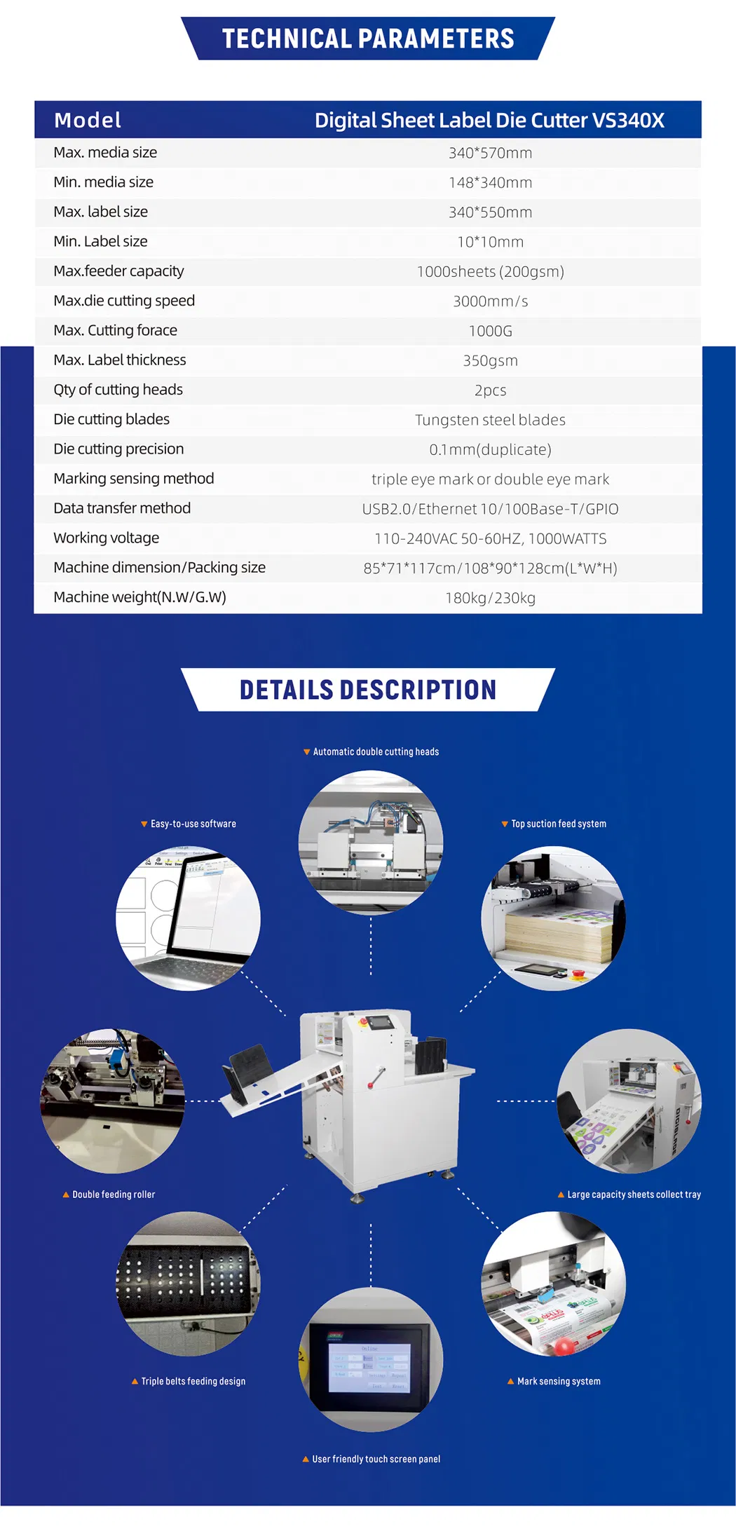 Auto Feeding Digital Sheet to Sheet Barcode Automatic Vinyl Die Cutter